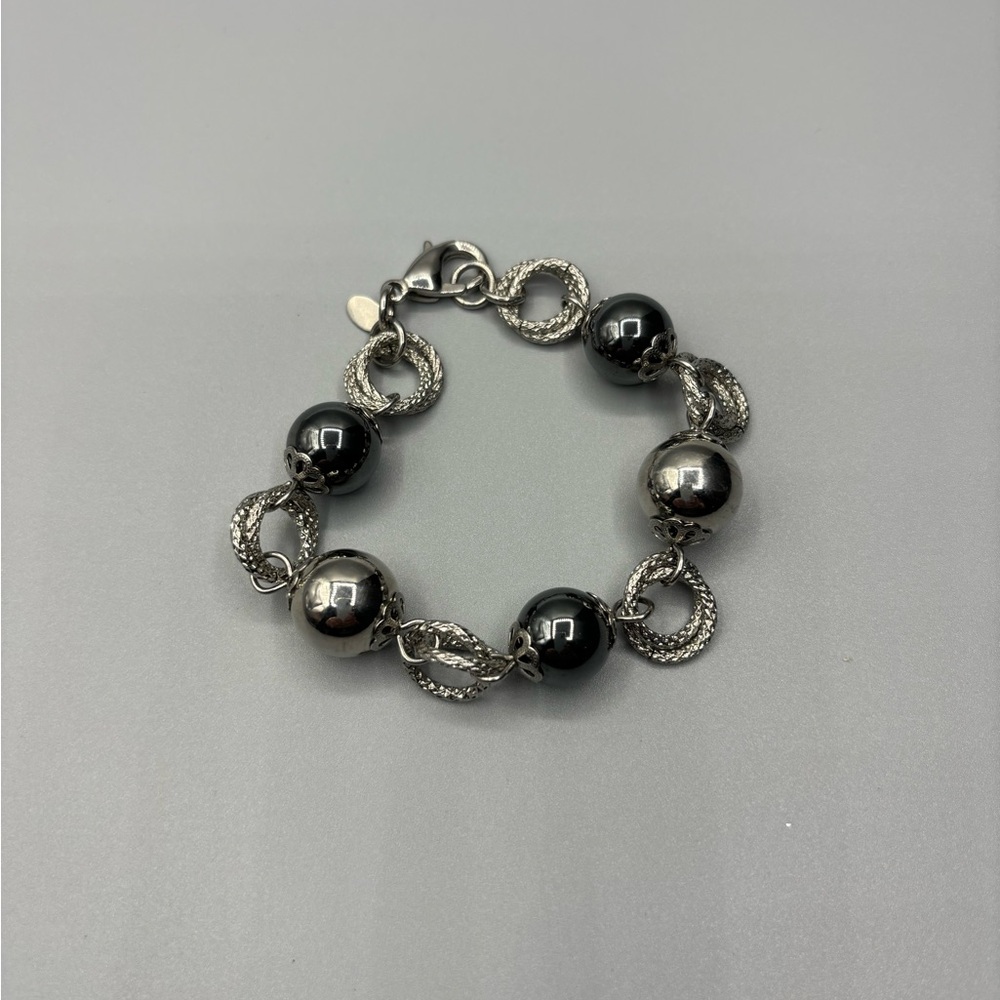 Simona Collini Italy  Stainless Steel and Hematite Chain Link Bracelet JP111